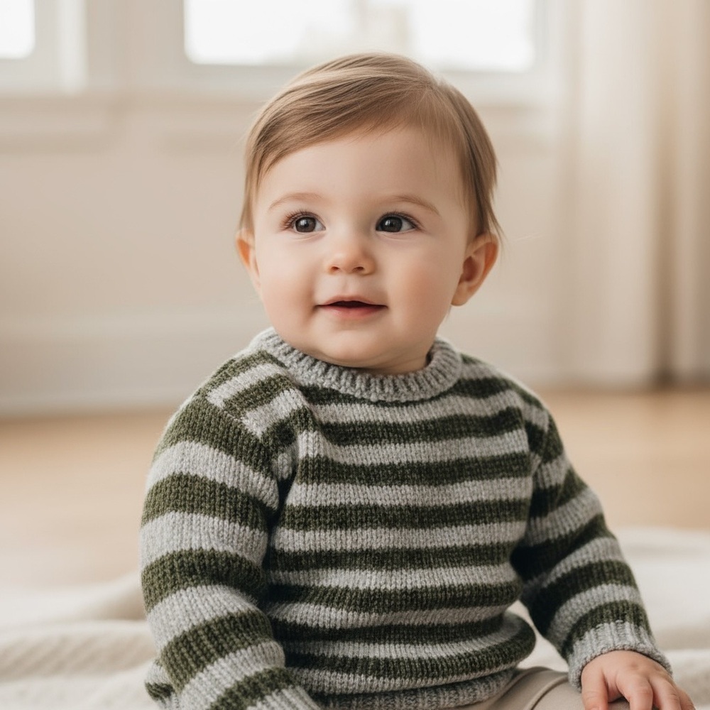 Rylee + Cru Chenille Stripe Sweater 3-6 Months Green Blue